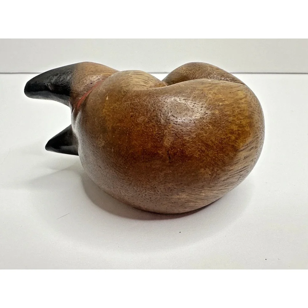 Wooden Siamese Cat Fox Figure Curled Up Sleeping Hand Carved Folk Art Rustic VTG